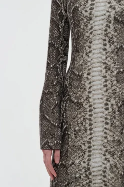 Aalia Knit Maxi Dress in Greyscale Cashmere Silk