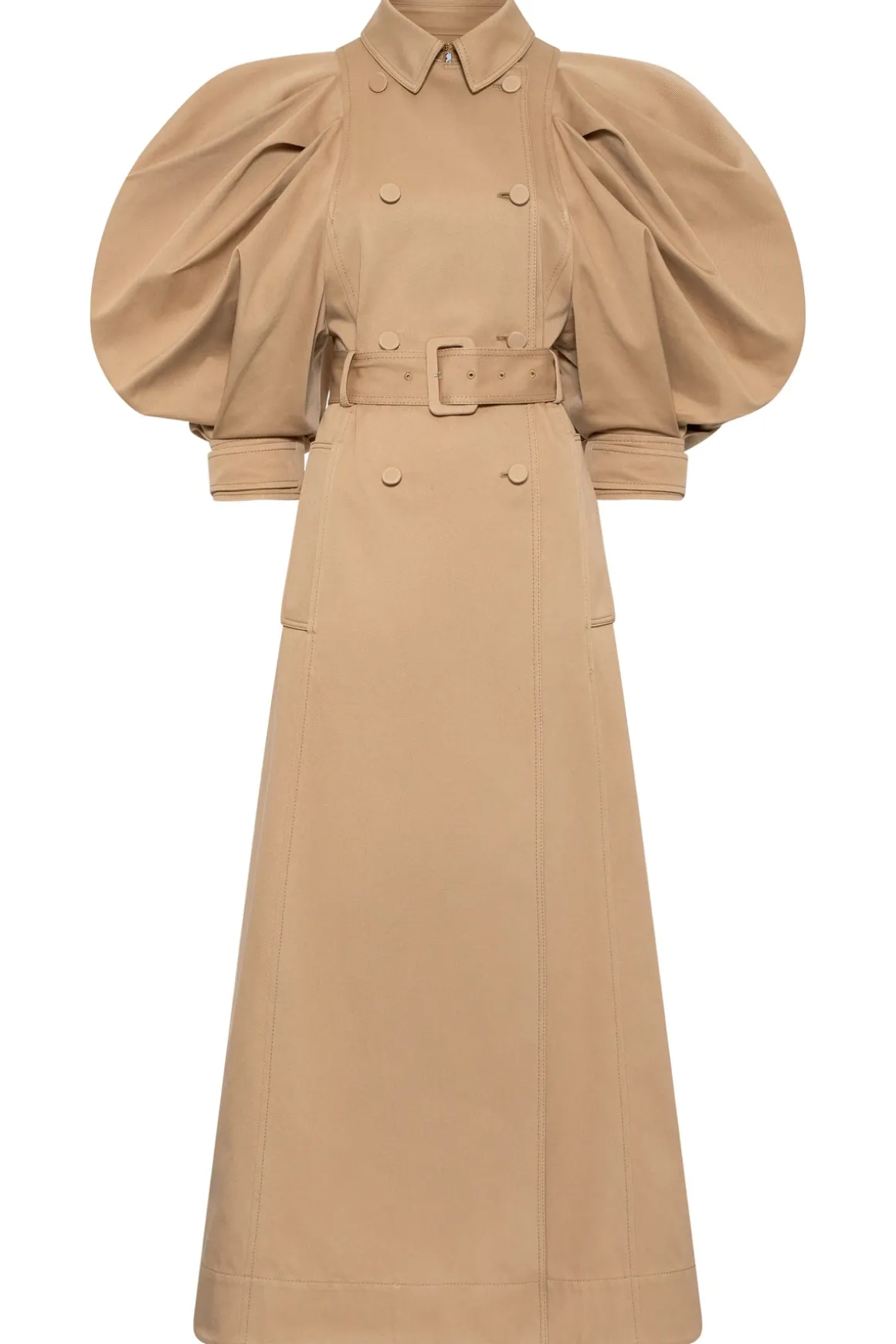 Aeon Puff Sleeve Trench Coat in Camel Sea Island Cotton Twill