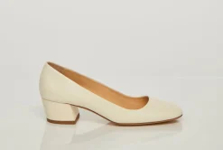 Agathe Low Heel Pump in Ivory Leather