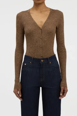 Aiste Knit Cardigan in Chestnut Cashmere Silk with Hemp