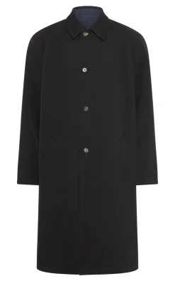 Alain Reversible Trench Coat in Black Cotton Twill & Electric Navy Virgin Wool