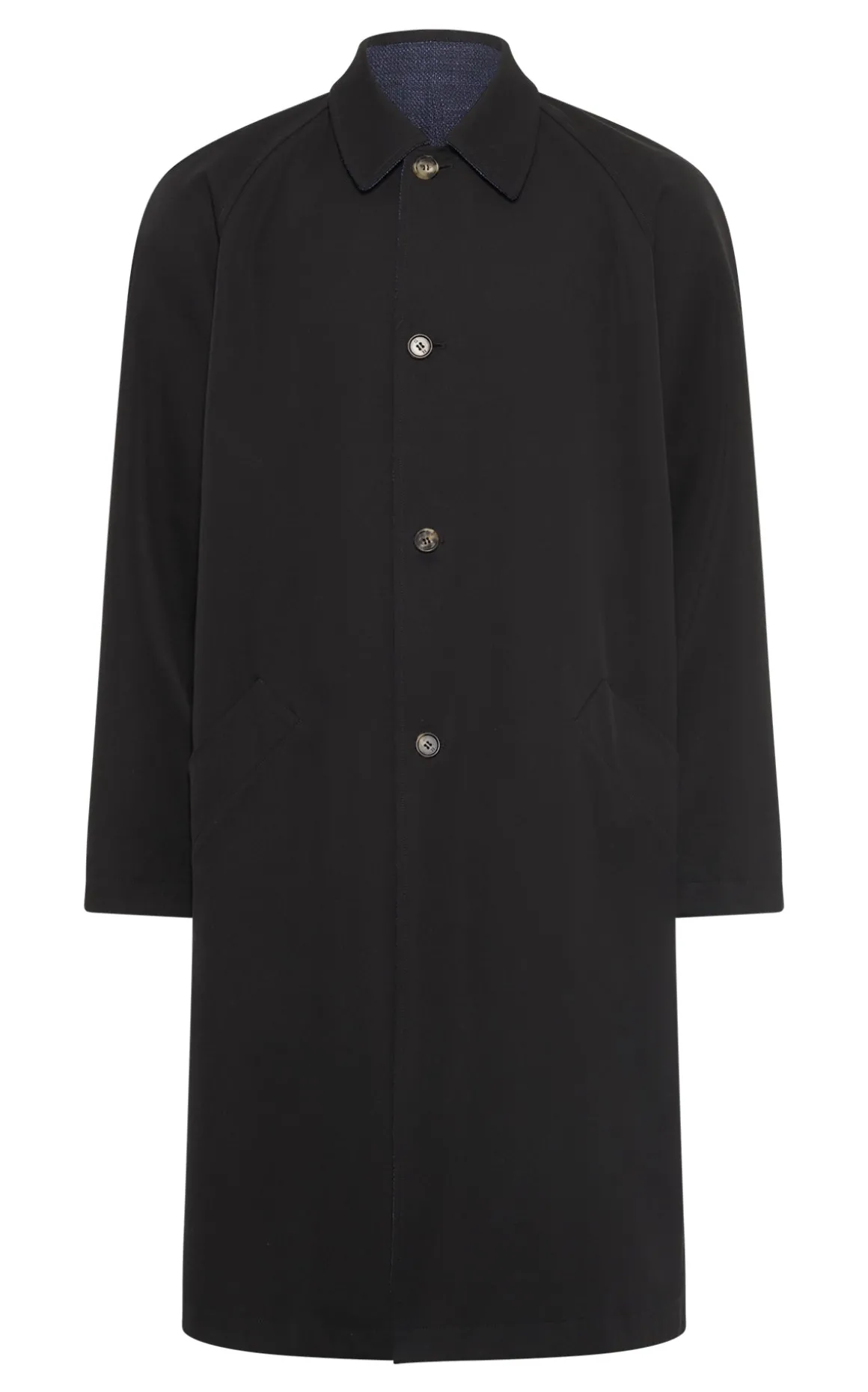Alain Reversible Trench Coat in Black Cotton Twill & Electric Navy Virgin Wool