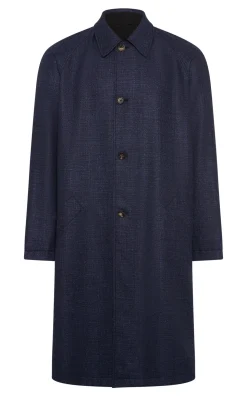 Alain Reversible Trench Coat in Black Cotton Twill & Electric Navy Virgin Wool