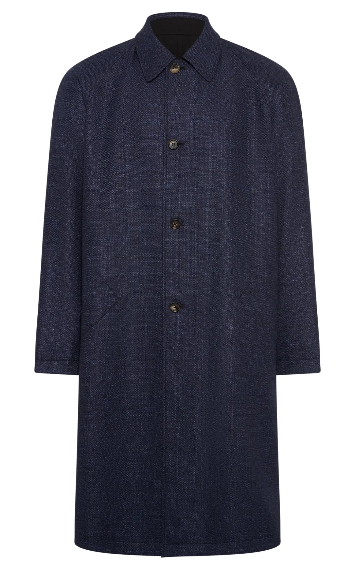 Alain Reversible Trench Coat in Black Cotton Twill & Electric Navy Virgin Wool