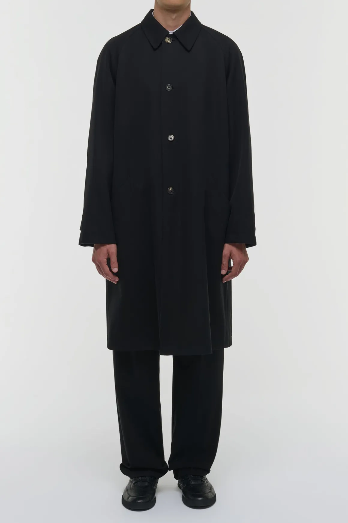 Alain Reversible Trench Coat in Black Cotton Twill & Electric Navy Virgin Wool