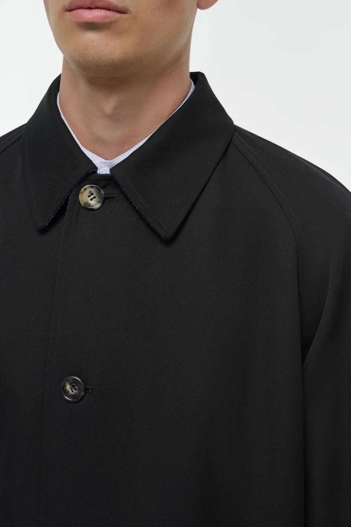 Alain Reversible Trench Coat in Black Cotton Twill & Electric Navy Virgin Wool