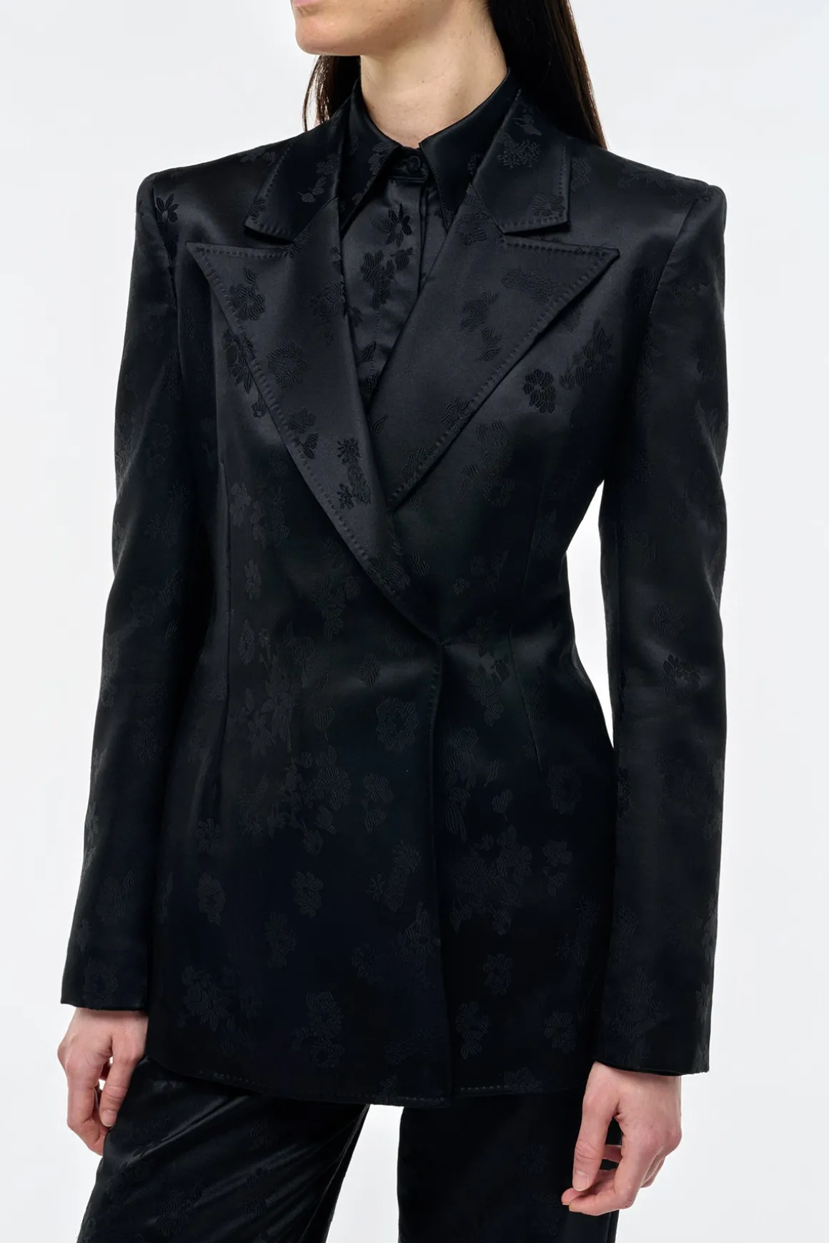 Aleah Blazer in Black Embroidered Silk