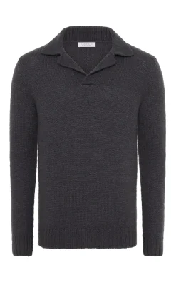 Aled Knit Polo in Charcoal Cashmere