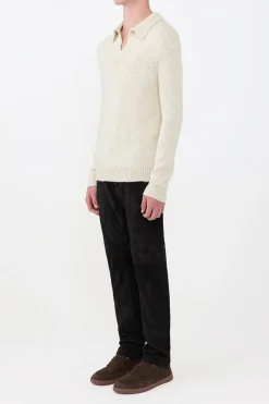 Aled Knit Polo in Ivory Cashmere