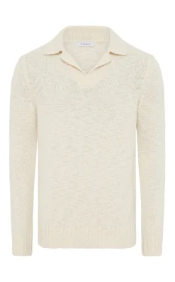 Aled Knit Polo in Ivory Cashmere