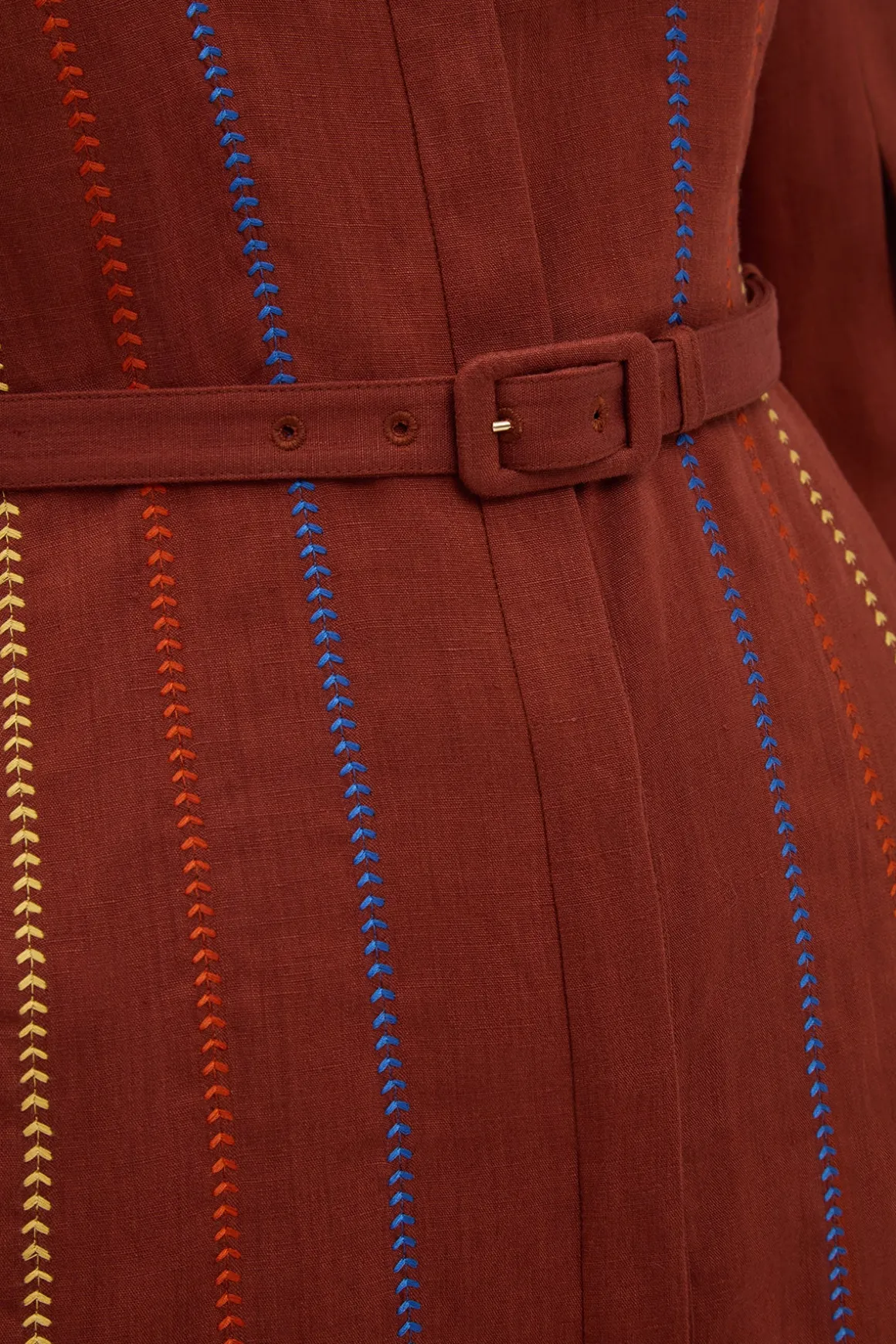 Aleka Pleated Midi Shirtdress in Burnt Sienna Multi Aloe Linen