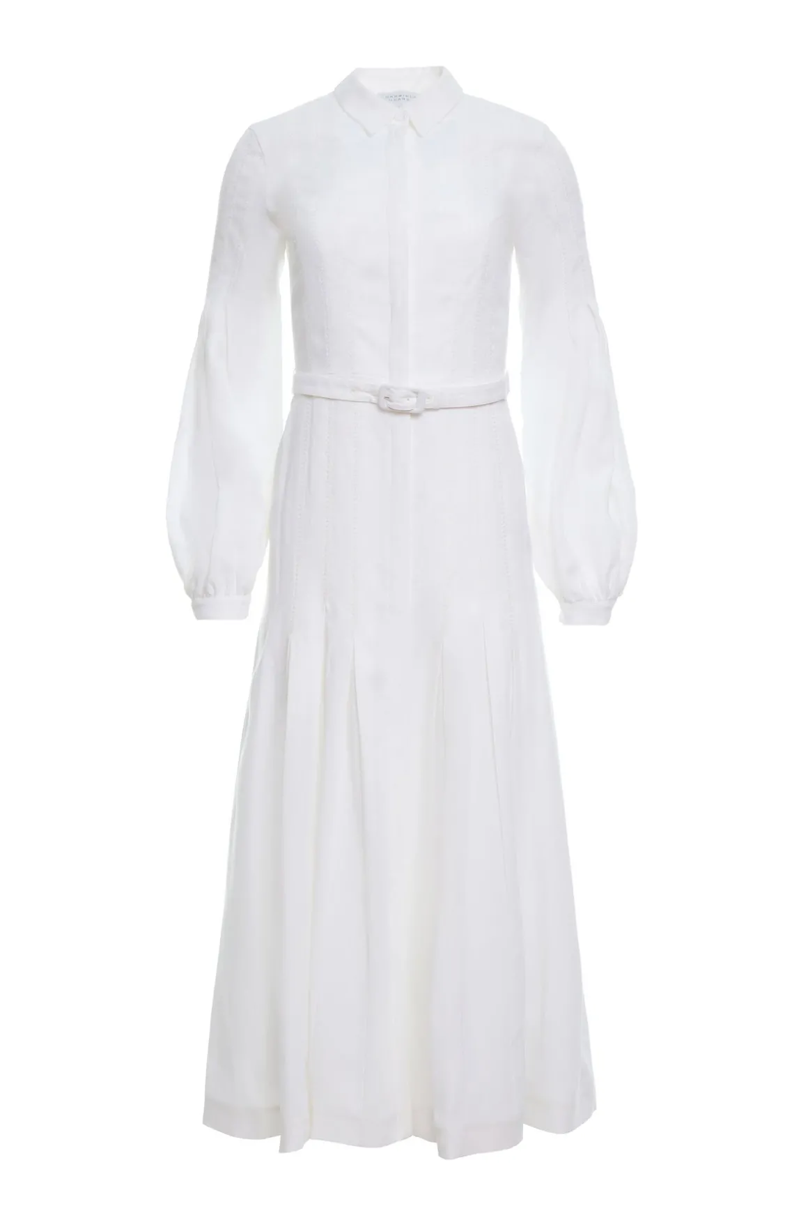 Aleka Pleated Midi Shirtdress in White Aloe Linen