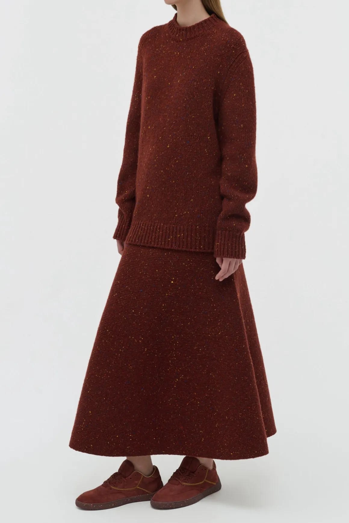 Alfie Knit Sweater in Burnt Sienna Multi Speckle Aran Cashmere