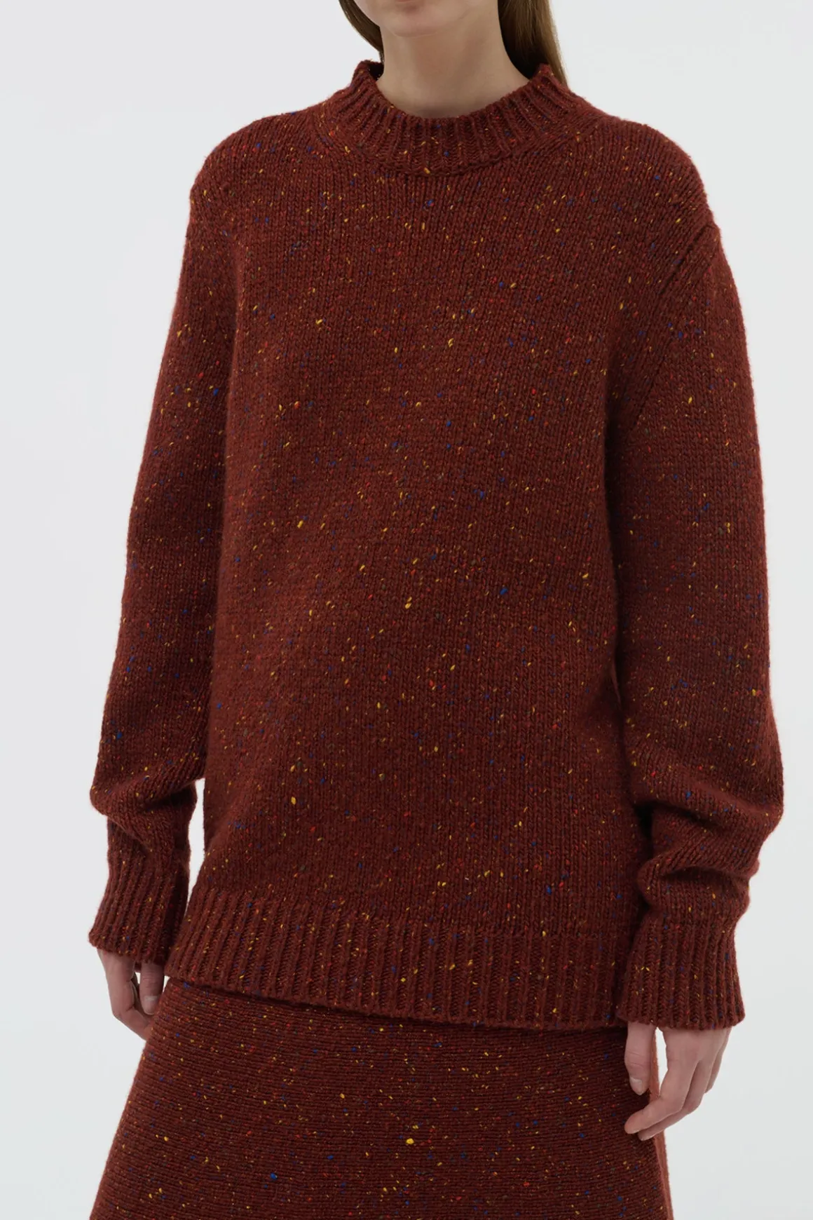 Alfie Knit Sweater in Burnt Sienna Multi Speckle Aran Cashmere