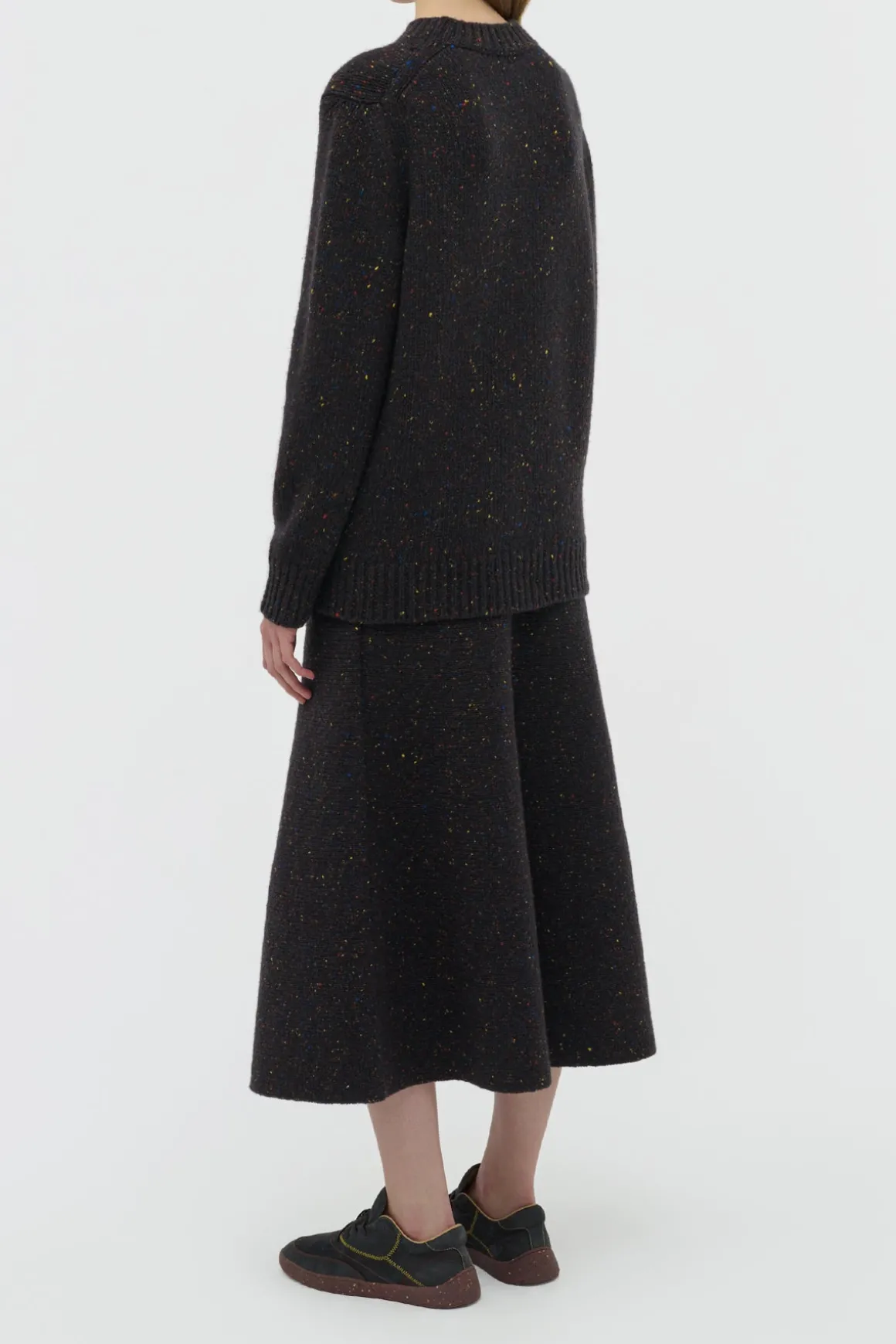Alfie Knit Sweater in Charcoal Multi Speckled Aran Cashmere