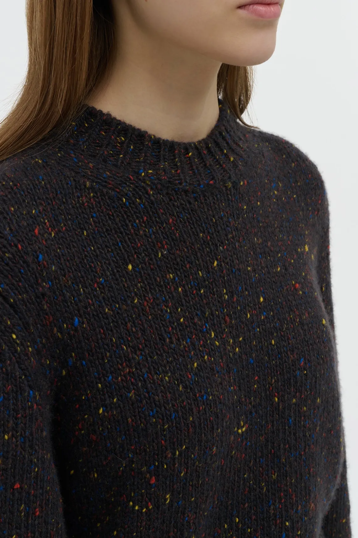 Alfie Knit Sweater in Charcoal Multi Speckled Aran Cashmere