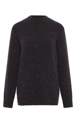 Alfie Knit Sweater in Charcoal Multi Speckled Aran Cashmere