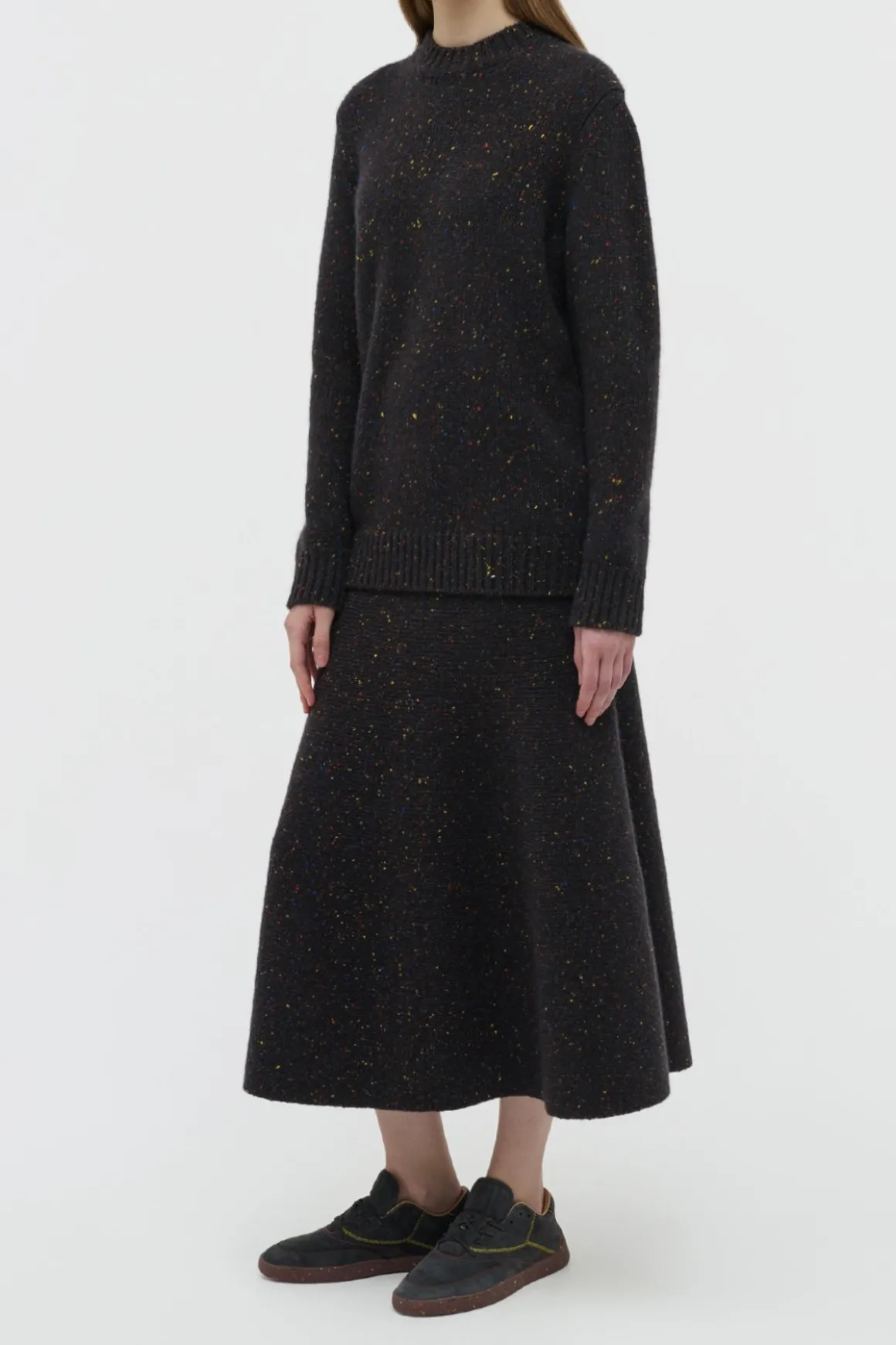 Alfie Knit Sweater in Charcoal Multi Speckled Aran Cashmere