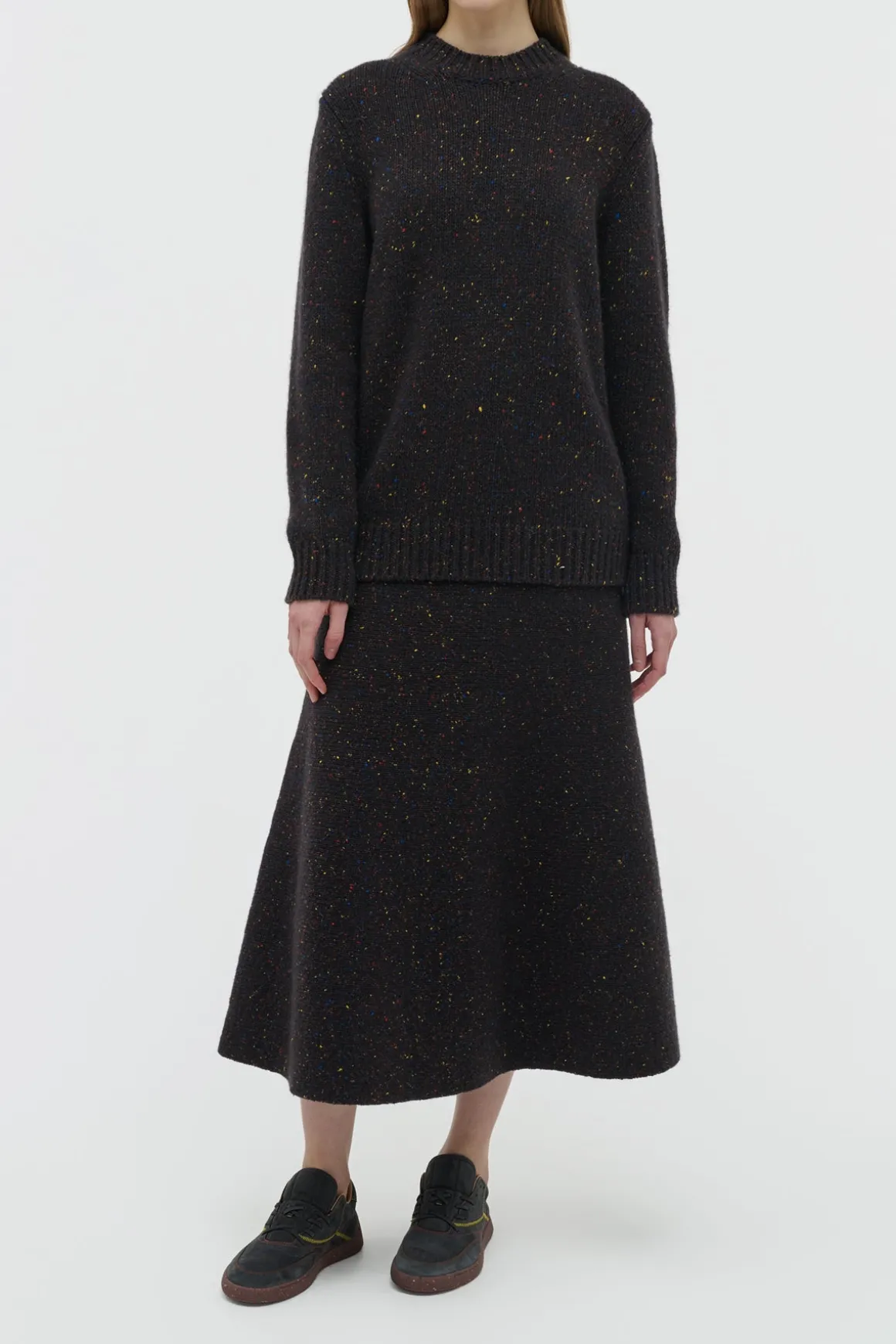 Alfie Knit Sweater in Charcoal Multi Speckled Aran Cashmere