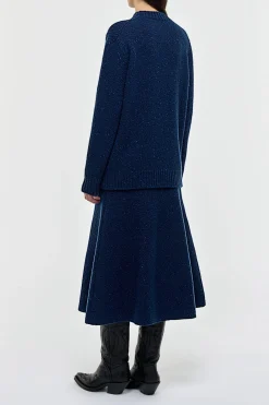 Alfie Knit Sweater in Electric Navy Speckled Aran Cashmere