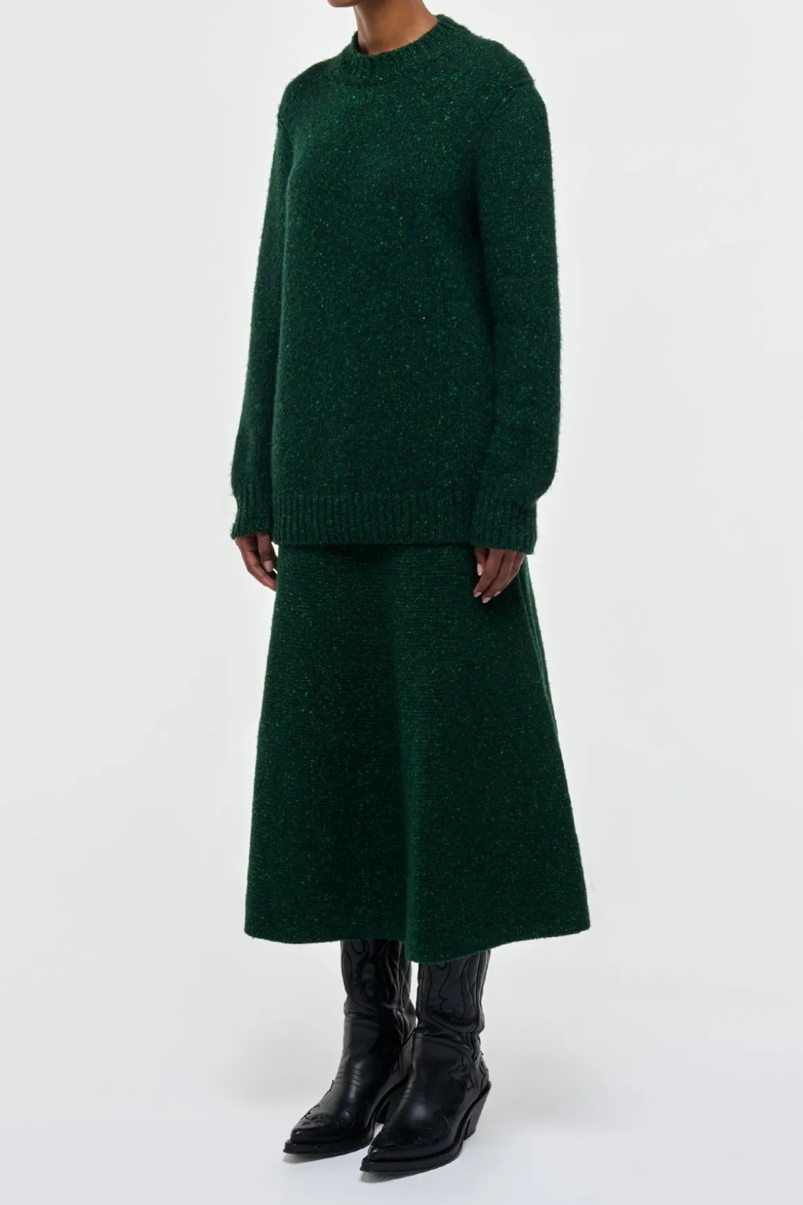 Alfie Knit Sweater in English Green Speckled Aran Cashmere
