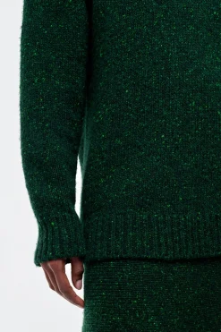 Alfie Knit Sweater in English Green Speckled Aran Cashmere