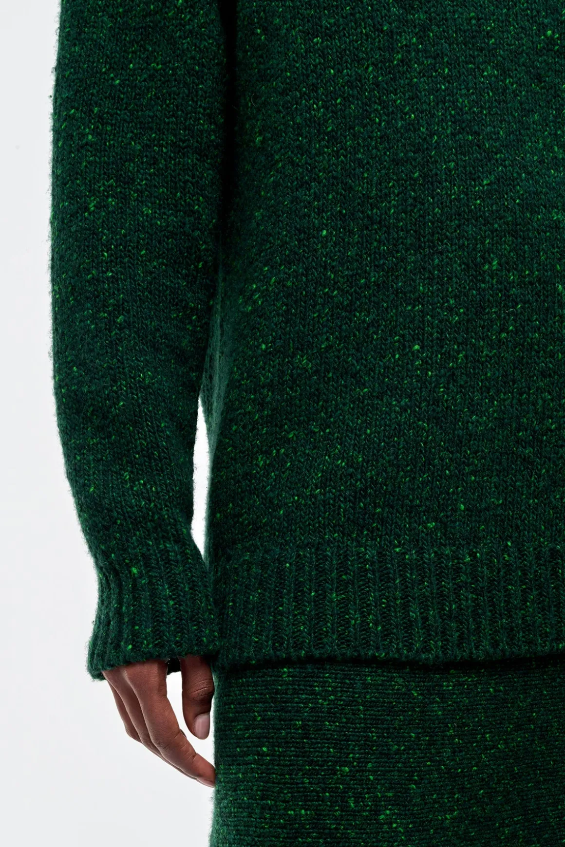 Alfie Knit Sweater in English Green Speckled Aran Cashmere