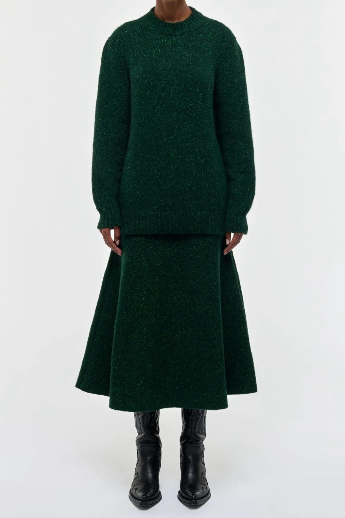 Alfie Knit Sweater in English Green Speckled Aran Cashmere