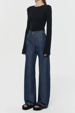 Amoret Barrel-leg Jean in Indigo Blue Recycled Cotton Linen Denim