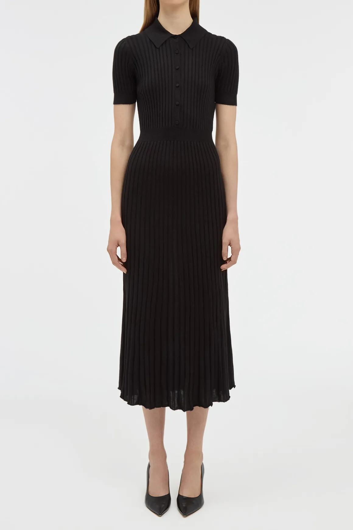 Amor Knit Midi Dress in Black Cashmere Silk