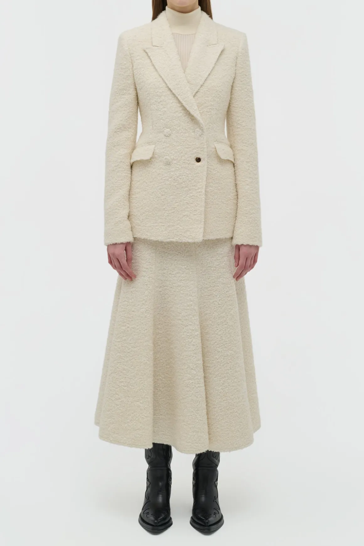 Amy Midi Skirt in Ivory Recycled Cashmere Boucle