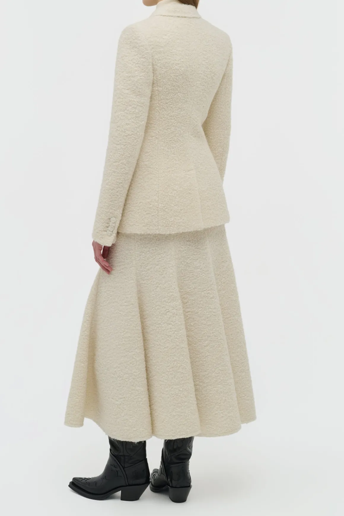 Amy Midi Skirt in Ivory Recycled Cashmere Boucle