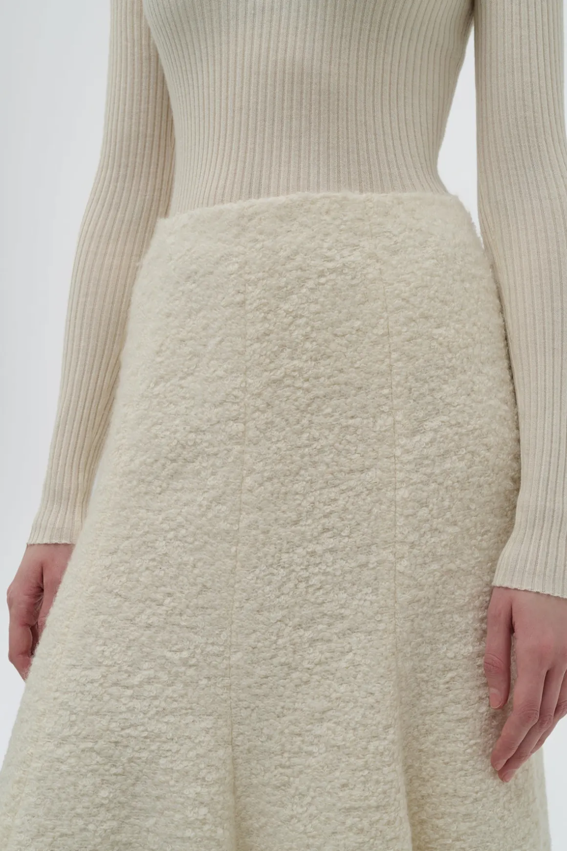 Amy Midi Skirt in Ivory Recycled Cashmere Boucle
