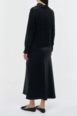 Anderson Fringe Scarf Top in Black Silk Satin