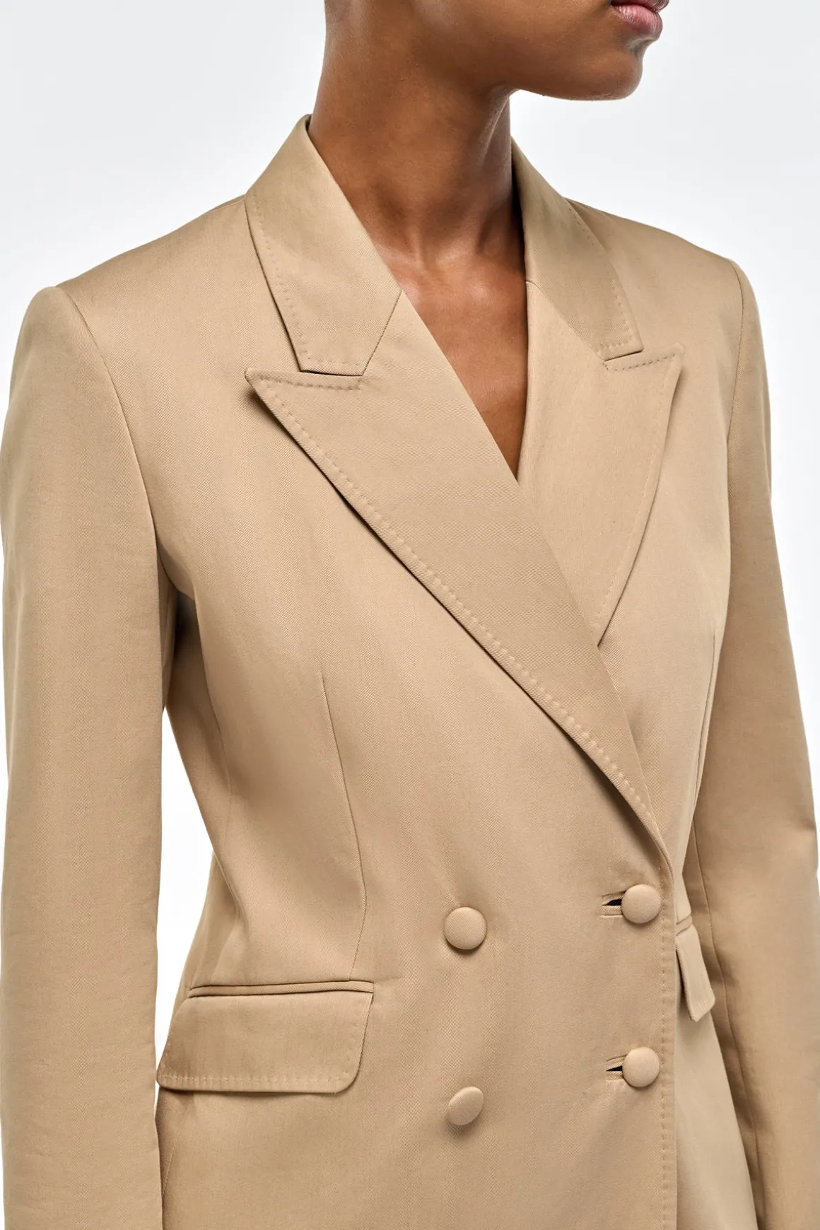 Angela Blazer in Camel Light Sea Island Cotton Twill