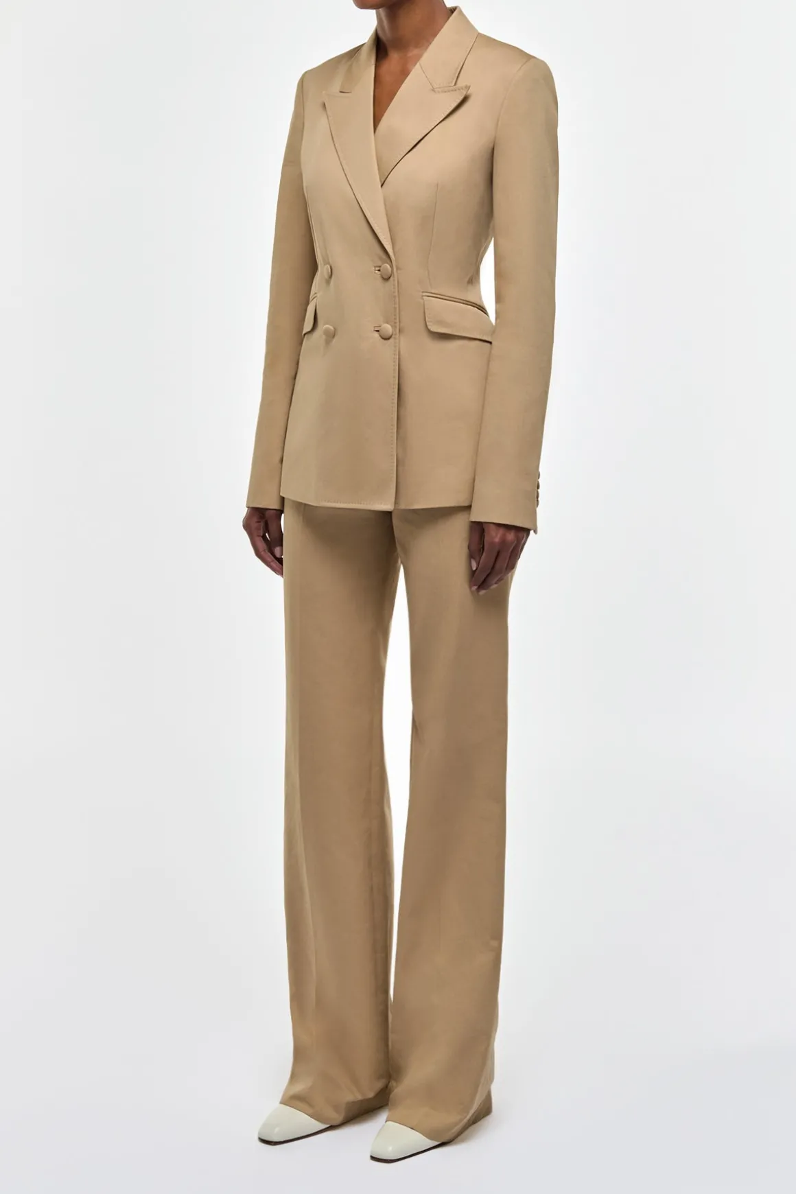 Angela Blazer in Camel Light Sea Island Cotton Twill