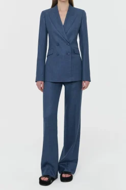 Angela Blazer in Denim Virgin Wool Silk with Linen
