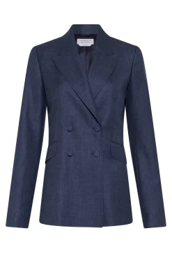 Angela Blazer in Denim Virgin Wool Silk with Linen
