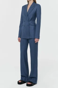 Angela Blazer in Denim Virgin Wool Silk with Linen