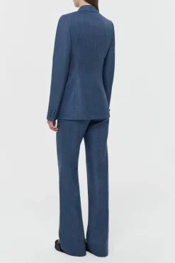 Angela Blazer in Denim Virgin Wool Silk with Linen