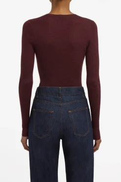 Anges Knit Henley in Bordeaux Cashmere Silk with Hemp