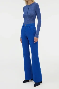 Anges Knit Henley in Cobalt Cashmere Silk with Hemp