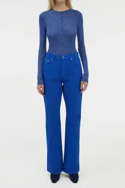 Anges Knit Henley in Cobalt Cashmere Silk with Hemp