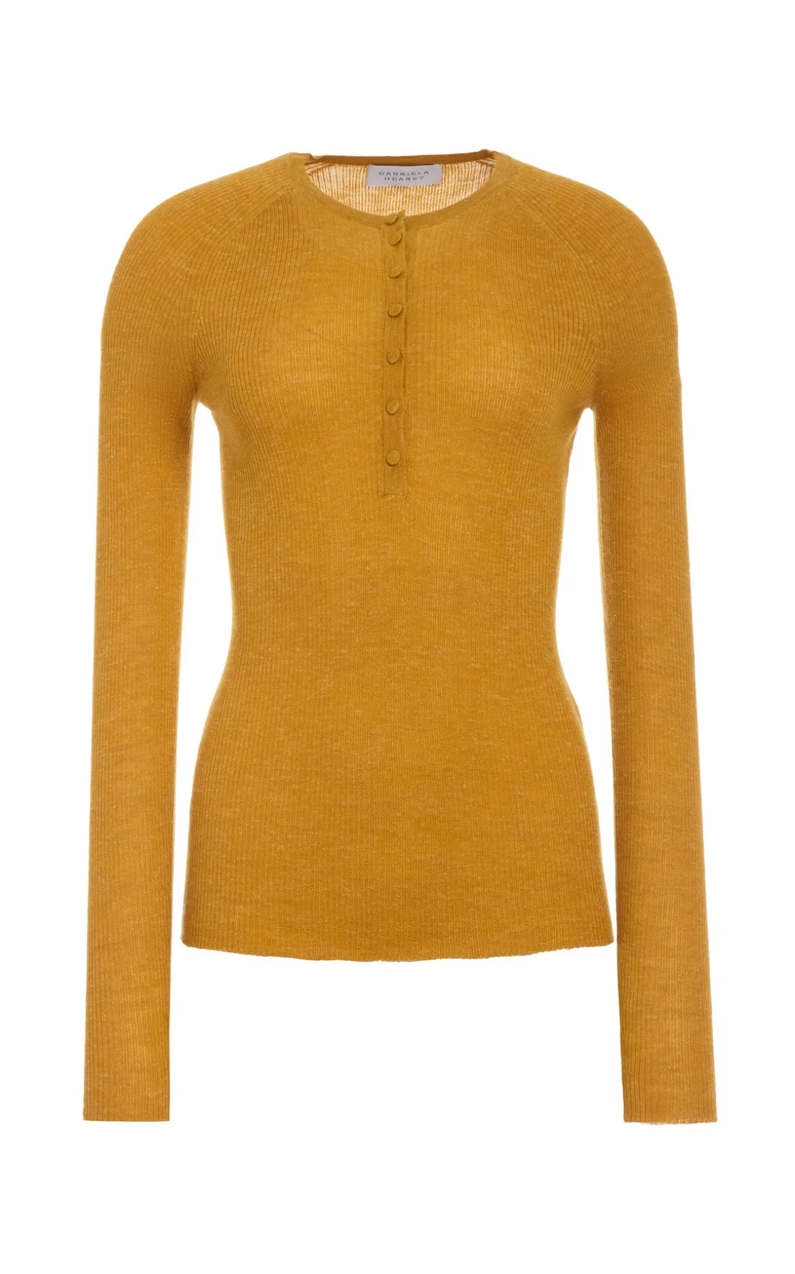 Anges Knit Henley in Golden Birch Cashmere Silk with Hemp