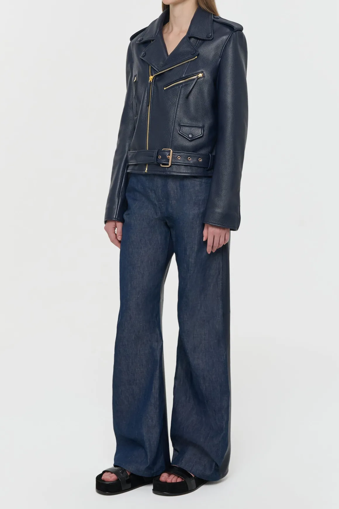 Anton Biker Jacket in Dark Navy Textured Leather