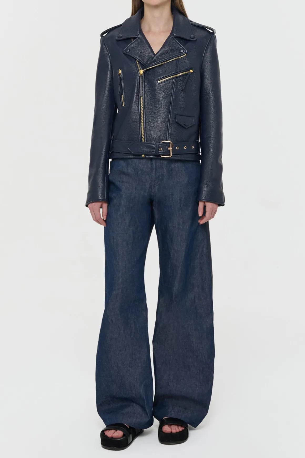 Anton Biker Jacket in Dark Navy Textured Leather