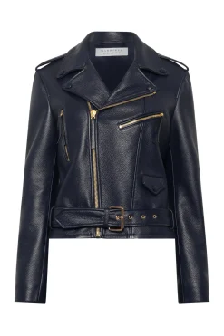Anton Biker Jacket in Dark Navy Textured Leather