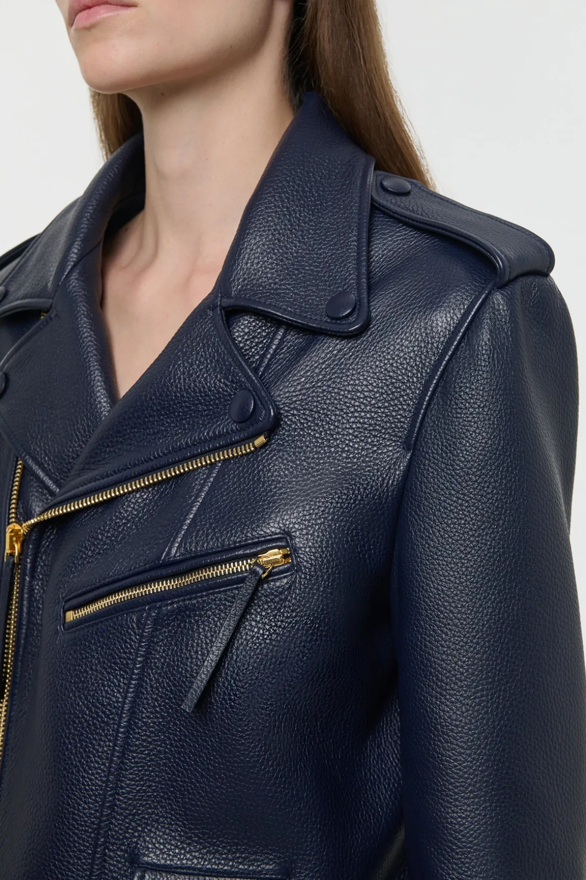 Anton Biker Jacket in Dark Navy Textured Leather