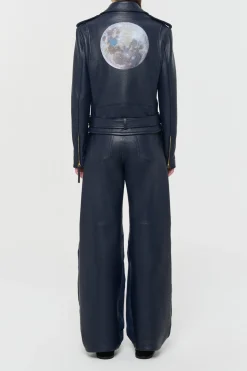 Anton Moon Biker Jacket in Dark Navy Textured Leather