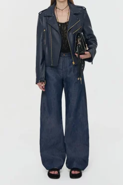 Anton Moon Biker Jacket in Dark Navy Textured Leather